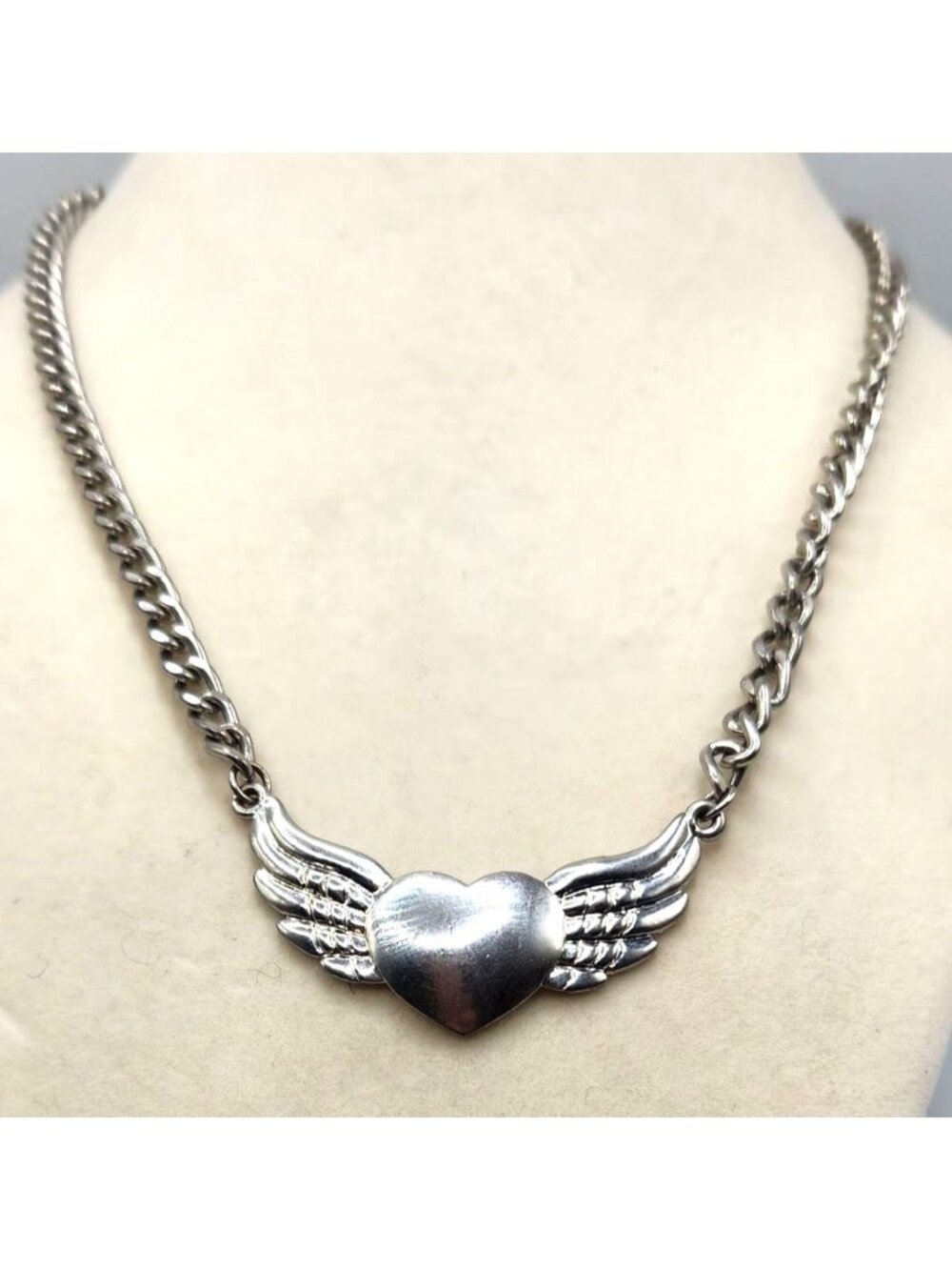 Winged Heart Silver Chain Necklace